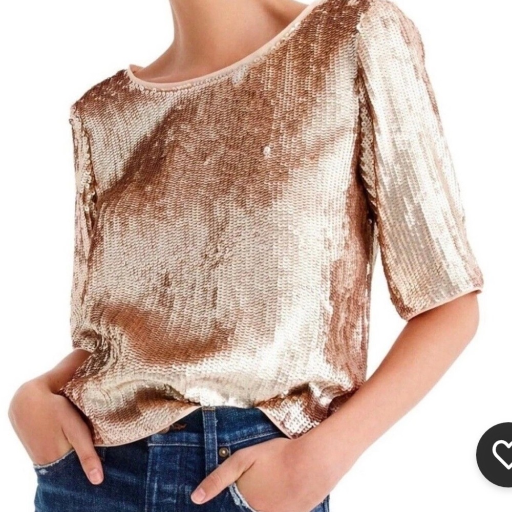 J. Crew Bianca Sequin Ribbon Bow Tie Back Blush Rose Gold NWT Sz 2
